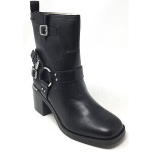 DKNY Nolan Harness Women's Sz 9 Black Faux Leather Ankle Motorcycle Boots Shoes